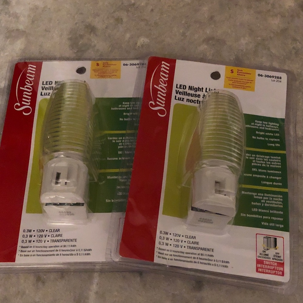 Sunbeam White LED Plug-In Night Lights with Clear Ribbed Covers (Pair)